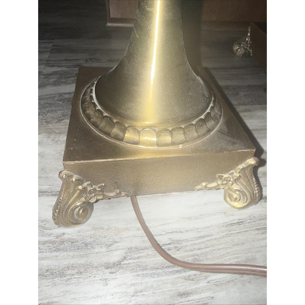Set Of 2 Vintage Brass Table Lamps Amber Glass Globe 35" Tall 3-Way Ornate Base - Picture 11 of 16